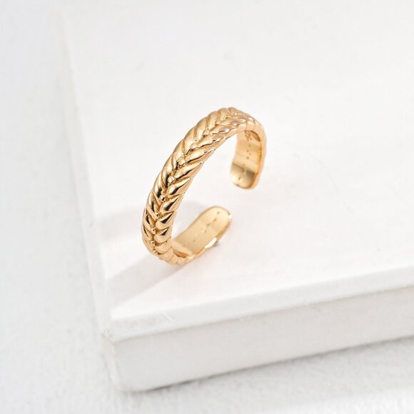 ✨ Artisan Original Braided Wheat Cuff Ring | S925 Gold Adjustable - Picture 1 of 9